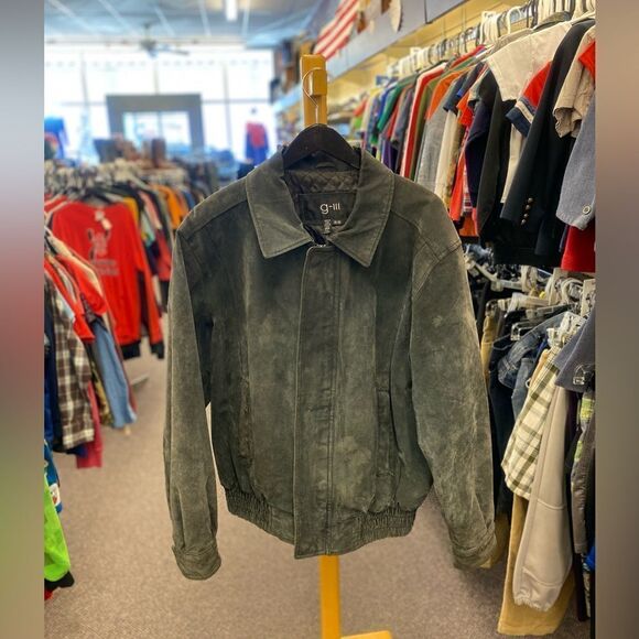 g-lii VINTAGE 80's Ladies Med Gray Leather insulated jacket w/ elastic waist - Picture 1 of 3